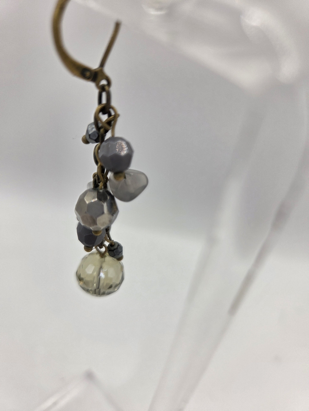 Cookie Lee Gray Bead Crystal Dangle Drop Earrings - Picture 10 of 10